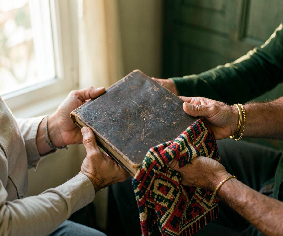 Generations sharing a treasured book
